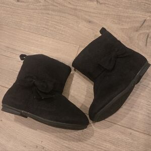 Vintage Lynn Style Baby Girls Black Suede Winter Side Zip Boots Size 6